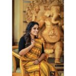 Surabhi Lakshmi Instagram - Yellow is capable of charming God. Costum by: @julaha_archana_arun Makeup by: @abilashchicku Photography: @shemir_m @artechweddingteam