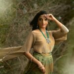 Surabhi Santosh Instagram - Only when we have been lost in the depths of our minds do we begin to discover our true selves and yet, only a few do it because it takes a brave-heart to venture into the woods. . Photography @rajeesh_tk Styling and design @zoya__joy Makeup @swathi.jagannath.1 . . #IntotheWoods #conceptphotography #lostandfound #tobefound #nature #warmth #goldish