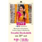 Swathi Deekshith Instagram – I have got something exciting for you all. Today (Oct 20th ) @ 8 PM, I will be there at Brand Mandir live show to unveil their exquisite, in-vogue,and fabulous festive collection of sarees at best prices. Stay tuned.