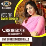 Swathi Deekshith Instagram - She's in the house after 21 days of quarantine, she definitely deserves a chance to stay! . Grab your phones, and cast your vote to #SwathiDeekshith. . Your support and love in the form of votes is what Swathi needs now! . To Vote through Call 📞Dial 888 66 58 219 . Login to Hotstar, type BiggBoss Telugu and cast your Vote to Swathi. . Voting lines are open till Friday! . . . #TeamSwathiDeekshith #SwathiDeekshith #BiggBoss4Telugu #BiggBossTelugu4 #BiggBoss #Swathi #VoteForSwathi #SupportSwathiDeekshith #Deekshith #VoteForSwathiDeekshith