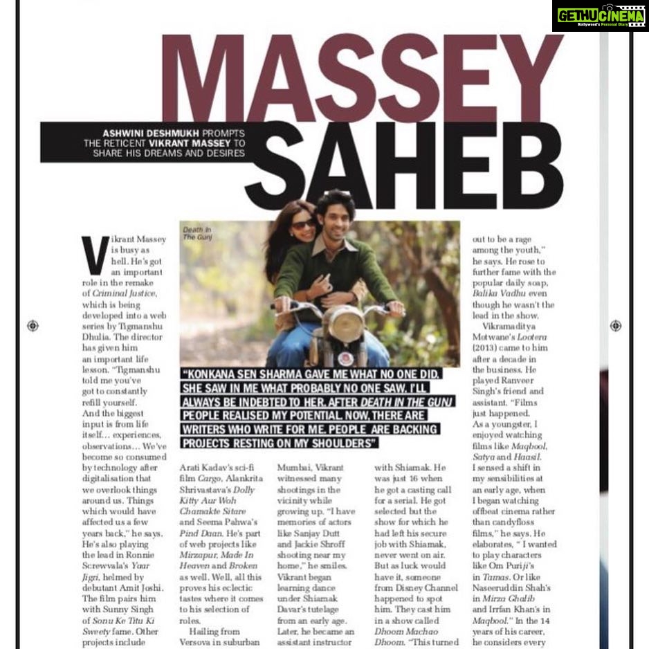 Vikrant Massey Instagram - โจ Thank you @filmfare, @ashwini_dee & @jiteshpillaai for this opportunity ๐๐ฝ โจ I remember when I used to visit my neighbourhood salon (read: เคจเค) I would always daydream of featuring in one of these one fine day . . Thank you for helping me realise this dream. ๐๐ฝ . . The online version of the complete interview is in my bio. Hope you guys enjoy reading it. ๐๐ฝ @theitembomb @suchijaggi @media.raindrop