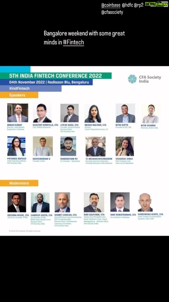 Vishakha Singh Instagram - Had a great panel discussion on the “institutional and consumer view of Web 3.0 and digital assets.”at the 5th India FinTech Conference organised by @cfainstitute @cfa_society_india Learnt a lot from my co panelists Arnab Kumar (@coinbase ) , Kashyap Kompella (RP2AI research) and the moderator Shreenivas Kunte (@hdfc) #NFTs #Crypto #web3 #Blockchain #DeFi #Fintech #Speaker #CFA Bangalore, India