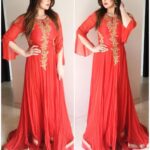 Zareen Khan Instagram - Wearing this beautiful burnt orange indo-western gown from @kalkifashion for an event. Styled by - @instagladucame #Lategram #KalkiFashion #gucgladucame #ZareenKhan