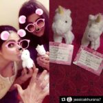 Zareen Khan Instagram - Our new pets ... And v named them MERI & TERI 🦄✨ Thank u my darling @jessicakhurana7 ❣️ (P.S. @bodyholics Trying to grab MERI & TERI 😅) #UnicornTwinning #MeriMissingTeri #SorryNotSorry 🤣