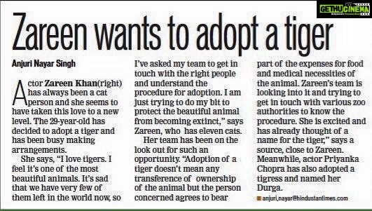 Zareen Khan Instagram - Doing my bit to save Tigers from going extinct. Aren't they just so beautiful? Cannot wait to adopt one!! Comment below and suggest some names. If I like your suggestion, I'll name the Tiger that. #AdoptATiger #SaveTigers Read more: