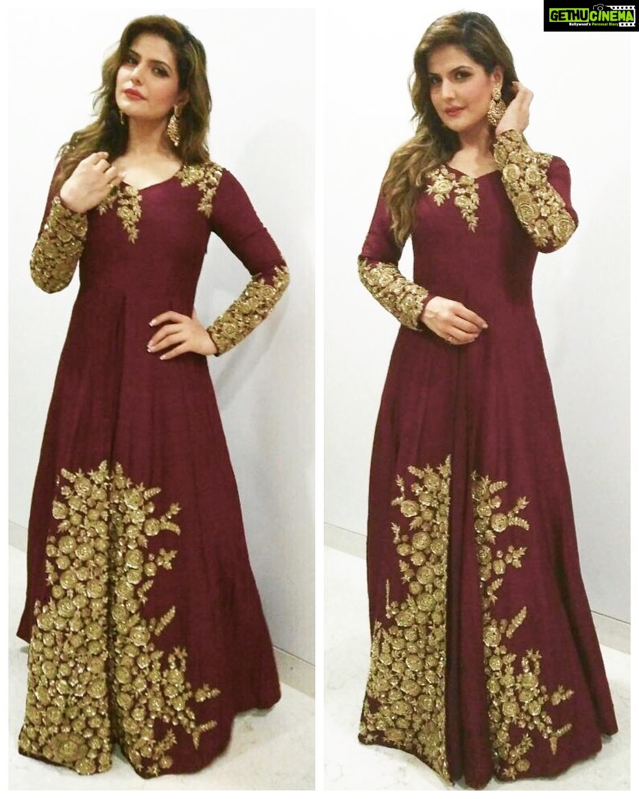 Zareen Khan Instagram - Wearing this gorgeous Maroon Dress with Floral Embellishment by @kalkifashion Styled by @instagladucame #gucgladucame #AboutLastNight