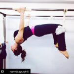Zareen Khan Instagram – #Repost @namratapurohit with @repostapp.
・・・
Dedicated Zareen Khan doing the spread eagle on the Cadillac with her feet in the fuzzy strap! #WorkInProgress #BetterEachDay #pilates