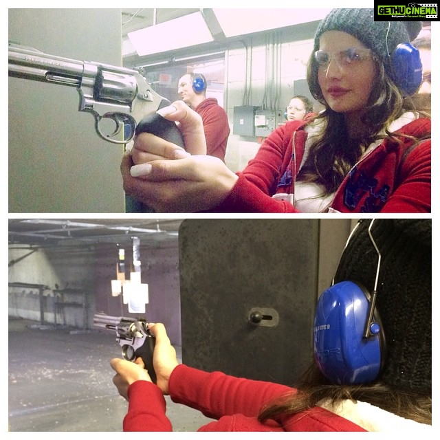 Zareen Khan Instagram - Let's shoot some guns !! 🔫 #USA #Boston #wanderlust #travel #gunrange #revolver #Love #Happy #adrenaline #rush