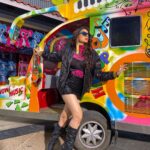 Zoya Afroz Instagram – Quiz time ! 🍭🌈☀️🍿🎬🎼🎀🎈💛 #winnergetsashoutout 
Q. What’s the next music video I am in ?
Q. Guess the city I shot this video in ?
(clue: where else would someone be dressed up like this😉)
Q. Name ALL the colours in this picture (I bet you can’t)