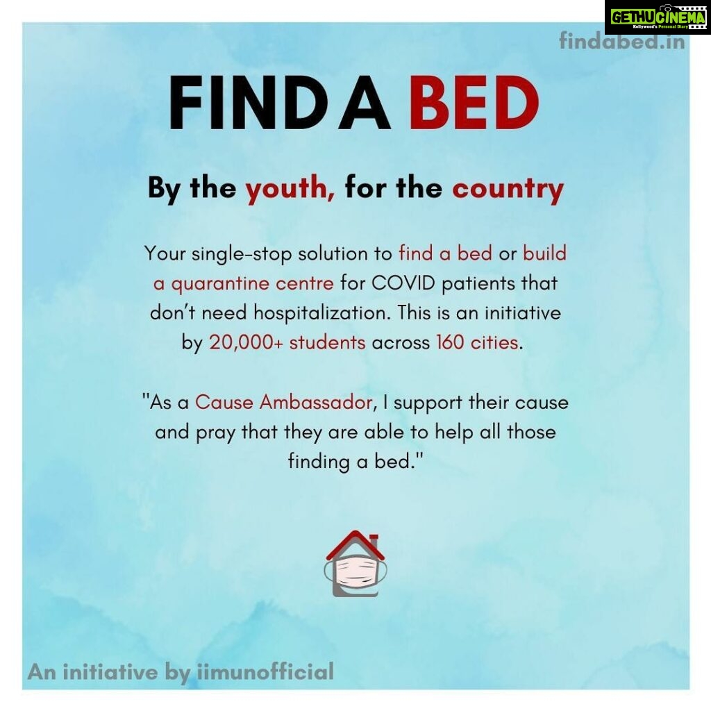 Aadarsh Balakrishna Instagram - Your single stop solution to find a bed or build a quarantine centre for Covid patients that do not need hospitalization. Please spread the word and save lives. What an noble initiative! More power to you guys. @findabed_in @iimunofficial