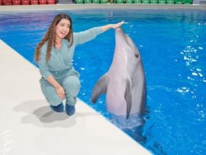 Aalisha Panwar Instagram - Well.. ., my expression says it all.. still can’t believe I met the most beautiful and warm mammal .. 🐬💙🙆‍♀️ 
.
.
Thankyou soo much @dolphinariumdubai for this beautiful experience
 
Disclaimer- These are rescued mammals which are taken care of very well fed and not drugged or abused and get good health care by @dolphinariumdubai