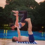 Aashka Goradia Instagram - I get to fly when he is around... ✨ @ibrentgoble Simply being. . . . . . . . #acroyoga #yoga #yogaforlife #ashtanga #hatha #yogaonline #yogashala #staycation #poolside