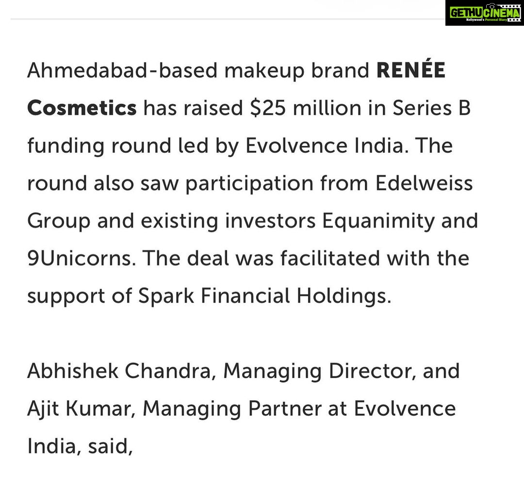 Aashka Goradia Instagram - Incredible Milestone for RENÉE Cosmetics @reneeofficial Marking this week, special. Very special. Most importantly and with a full heart - Thankful for the best partners I could have ever asked for @ashutoshvalani @jacobprix - Three is a magic number đŸ’¥ #blessed Onwards and upwards only. GO RENÉE! Congratulations to entire RENÉE family. Thanking our investors - for believing in us. Evolvence India Edelweiss Asset Management Limited Equanimity Investments 9Unicorns Mensa Brands Titan Capital Thank you Spark Financial Holdings for all your work on this fund raise. Thank you to everyone at RENÉE for being an awesome team. #india #startup #team #cosmetics #indianstartup