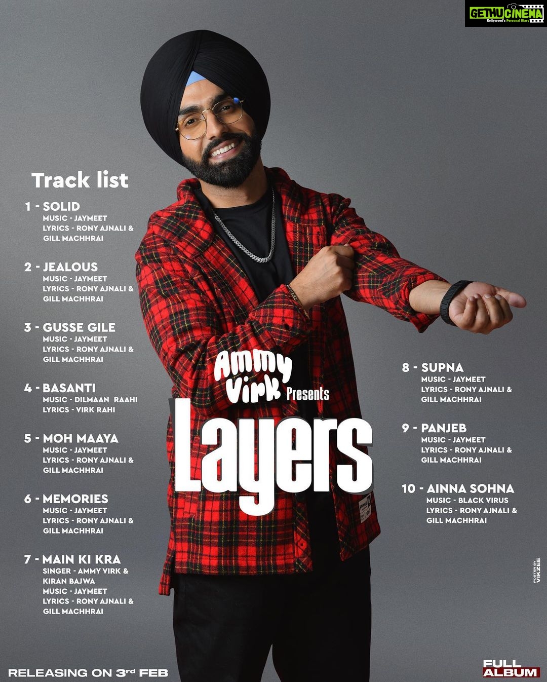 Ammy Virk Instagram - This is our track list ❤️ Album releasing on 3rd feb ❤️ Waheguru mehar karan ❤️ @ronyajnali @gill_machhrai @jaymeetofficial @itskiranbajwa @hasratvirk01 @raahi__0 @blackvirusmusic @dilmaan__ ❤️