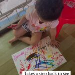 Ankita Bhargava Patel Instagram - This journey from 🌸Foot painting to Finger painting 🌸Sponge painting to Paint brushes 🌸Ice cube painting to Painting the washroom walls 🌸Scribbling to Painting within the lines was sooooooooooo beautiful and therapeutic for me ! I didn’t even realise and she must have healed me in so many ways ! I am sure all you Mammaz out their will understand the depth of what ‘Colouring within the lines’ means! ➡️This simple skill shows that a child’s Motor & cognitive capabilities are growing in fundamental ways. P.S - She paints our world with beautiful colours every single day ! 🎨🖌👩🏻‍🎨