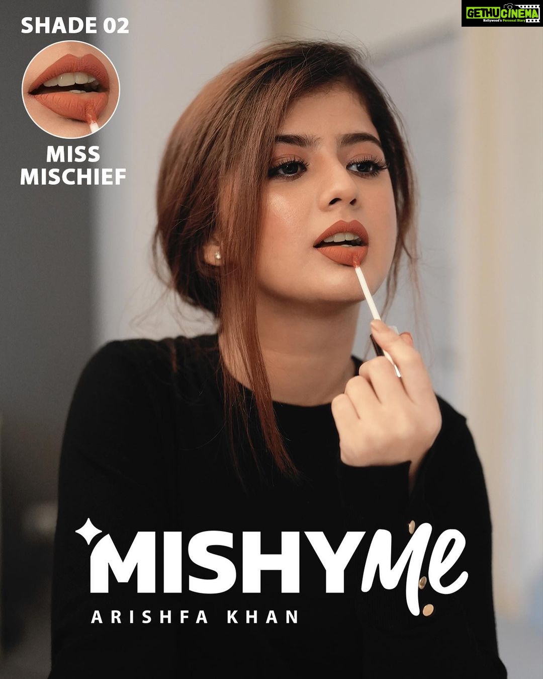 Arishfa Khan Instagram - My 2nd shade- “Miss Mischief (Peach): She’ll tease you”…MishyMe Matte Liquid Lipsticks launching soon. Are you excited? 💄