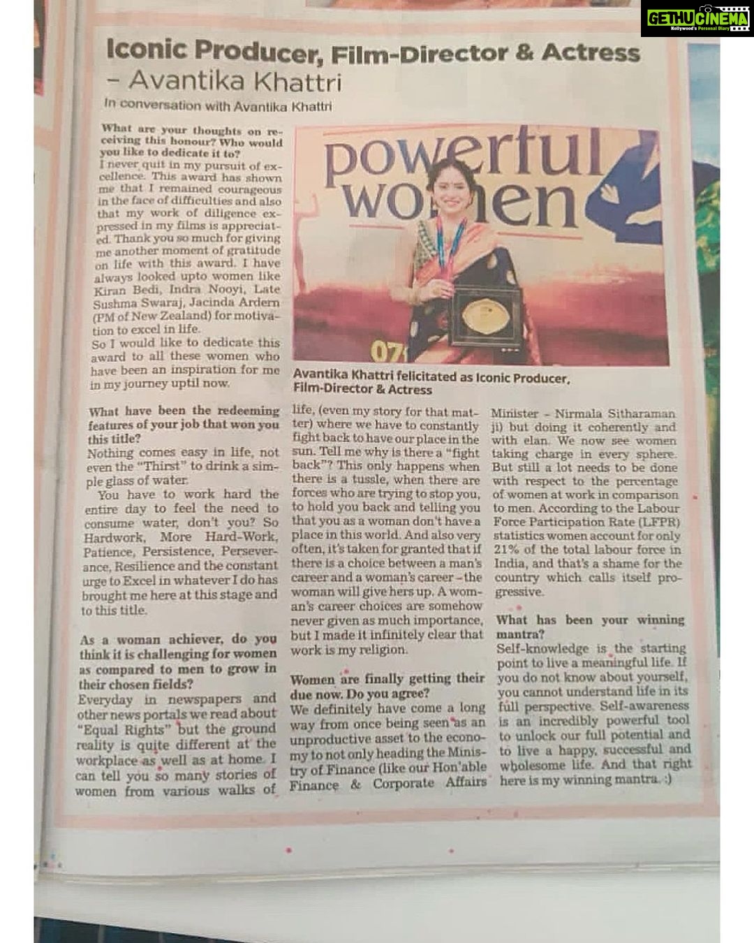 Avantika Khatri Instagram - My Best Article till date. ๐๐ป๐๐ป๐๐ป and awarded as this years โIconic Producer, Film-Director and Actress at the #PowerfulWomenAwards at #RajBhavan by the Honโble Governor of Maharashtra ! . #gratitude #blessed #inconversation #article #newspaper #womenspecial #womensday #womenachievers #nirmalasitharaman #powerfulwomen2022 #award #honoured #india #mumbai #pune #proud #moment #rajbhavan #governor #of #maharashtra #government #midday #jagran #midday #avantika #khatri #avantikakhattrilatestpics #avantikakhattri @nsitharaman @avantikakhattri India