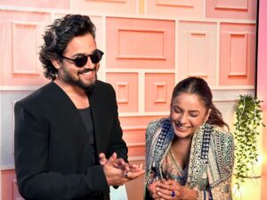 Bhuvan Bam Instagram - My Next Episode with @bhuvan.bam22 #DesiVibeswithShehnaazGill

Outfit: @svacouture
Jewellery: @misho_designs
Stylist: @junni.khyriem
Team: @_ishitachandan_
Mua: @shuraakhan
Hair: @cheemabaljit2 
Location: @merakiistudioz 
📸: @akshay_navlakhe