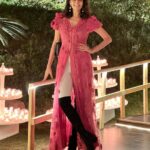 Dipannita Sharma Instagram - 💕💃🏻 @dilsheratwal @shikha._pandit Dull rose long jacket top : @geishadesigns Styled by : @jignasa_ #wedding #sangeet #winters