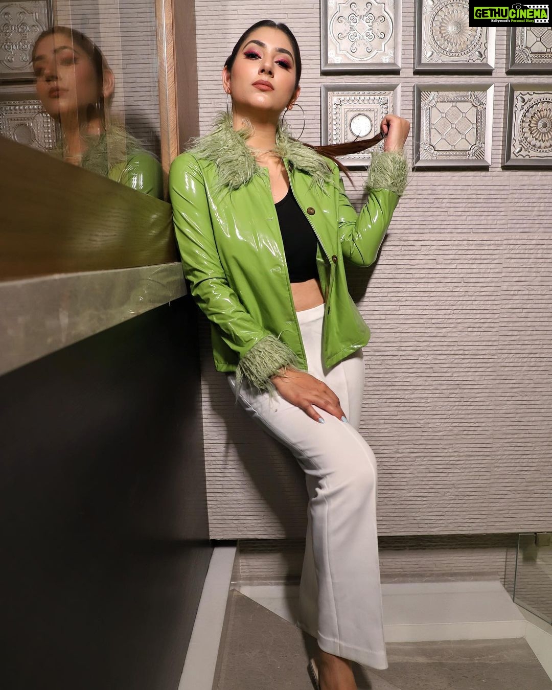 Disha Parmar Instagram - There’s always a Wild side to an innocent face! Just Saying! 📸 @aashkapatelphotographyy Styling: @styleitupbyaashna 💄 @monashairandbeauty 🧥 @dolce.clothing.in 👖 @tabeerindia @triptigoy
