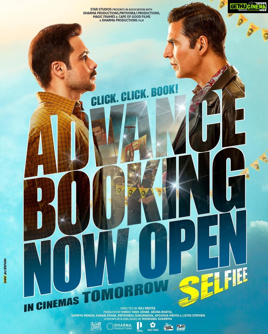 Emraan Hashmi Instagram - Jis advance phone se aap selfie click karte ho, usi phone se is #Selfiee ki bhi advance booking karlo! Don't wait, book your tickets now! #Selfiee in cinemas tomorrow. @akshaykumar @nushrrattbharuccha @dianapenty @karanjohar @apoorva1972 @therealprithvi @supriyamenonprithviraj @iamlistinstephen @raj_a_mehta @rishiwrites @dharmamovies @starstudios #CapeOfGoodFilms @prithvirajproductions @vbfilmwala @magicframes2011 @anshul300 @playdmfofficial