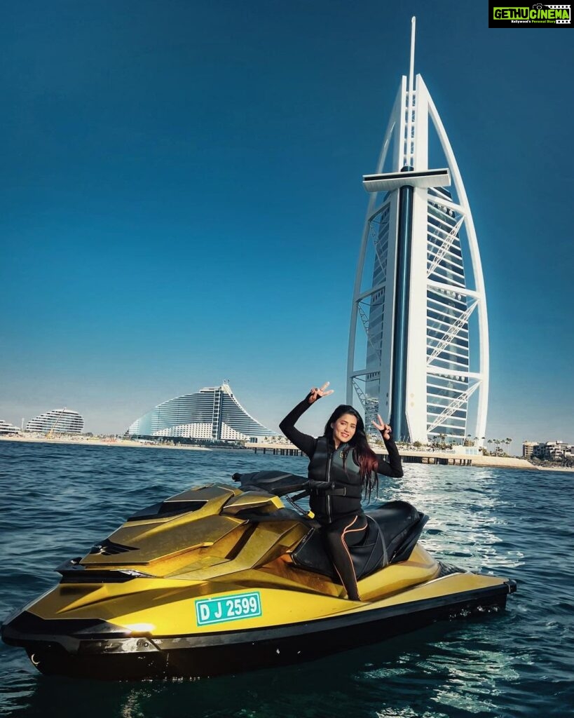 Garima Chaurasia Instagram - Life is just more fun when you're on a jet ski..🤩🌊💛 Loving my 24k gold jetskiii @luxuryjetskidubai @mohammadrihab_ #gimaashi #jetski #luxuryjetskirentals #watersports #dubai #visitdubai #adventure #ride #burjalarab #gimaians Burj Al Arab, Dubai
