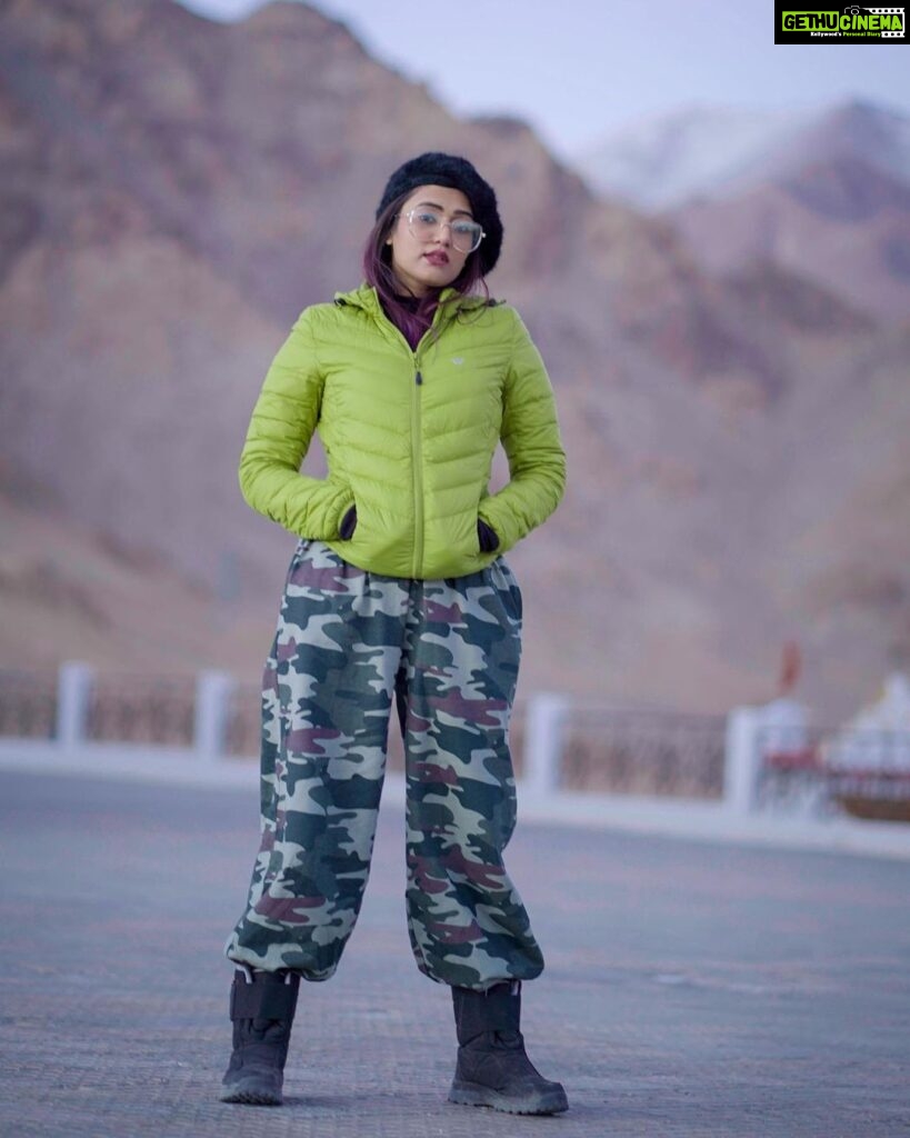 Garima Chaurasia Instagram - This outfit is giving me a MILITARY VIBE 🫡 . . 📸: @nitin_.1610 #gimaashi #picoftheday #gimaians #leh #ladakh #traveldiaries #shantistupa Shanti Stupa, Leh j&k