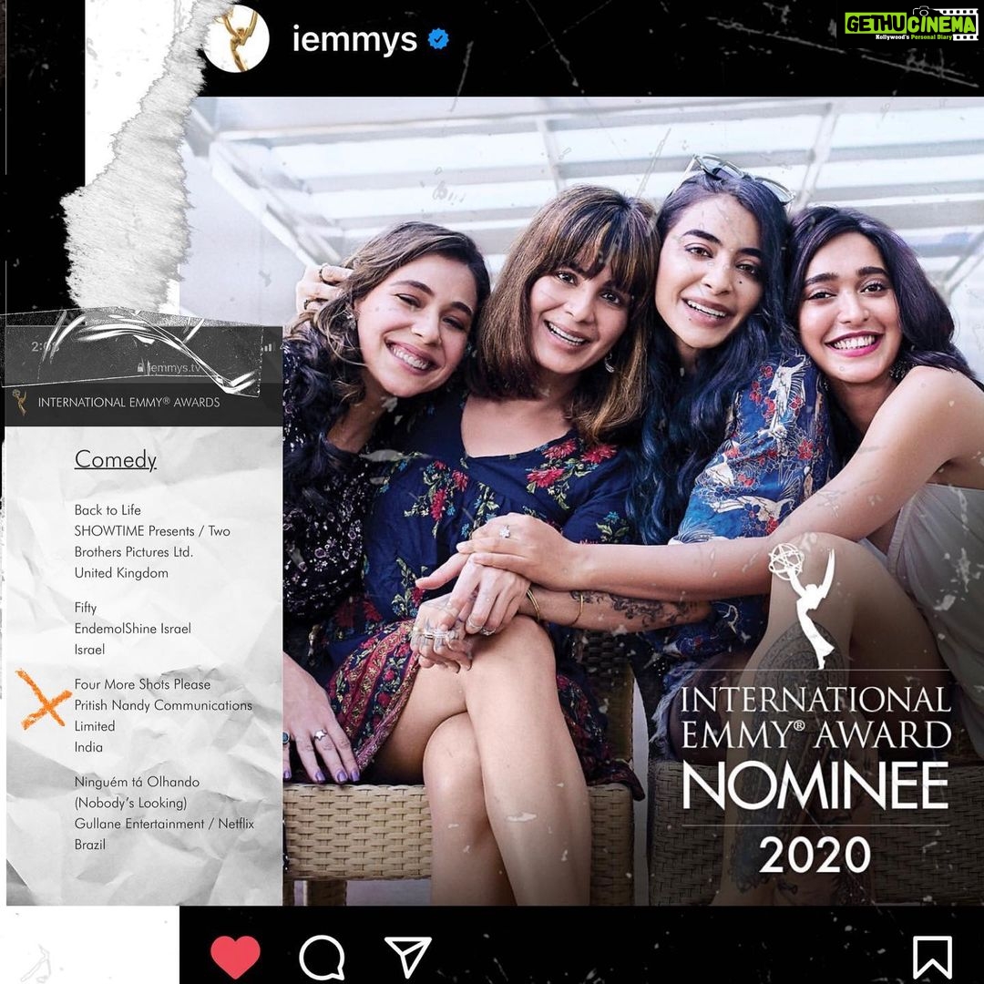 Gurbani Judge Instagram - 20 effin’ 20!! An International Emmy Nomination for our show ‘Four More Shots Please’ Season 1. Just outstanding. One for the books. A scrap-book to be specific. I don’t have a physical one so I made a digital one :) Too cool. It’s tonight! The award ceremony.. the 48th International Emmy Awards 🏆 🎥 🍿 All the best to all the nominees and I am just psyched to be apart of this LIFE! 🤩 WOW. LETS GOO :) @pritishnandycommunications @primevideoin @rangitapritishnandy @nehapartimatiyani @directormenon ✨ @aasthasharma @reannmoradian @misschamko @devikabhagat7 @iamkirtikulhari @sayanigupta @maanvigagroo @_prat @lisaraniray Trisha, Smita, Chirag, Nachi, Parichat - our whole entire production A - Z! 👏🏼 #EmmyNominee #2020 #the48thIEmmys #FourMoreShotsPlease #alltogethernow #:) #allthevibez #loalife #☀️ Mumbai, Maharashtra