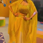Hrishitaa Bhatt Instagram - Sneak peek for my look for this weekend's Rangoli! Don't forget to watch on @ddnational Sunday at 8am. . . . Styled by - @stylebyriyajn Assisted by- @moreprachi__ Outfit- @sionnahpretcouture Jewellery - @shagnaofficial × @mediatribein Coordinated by- @moushumibanerji . . . #hrishitaabhatt #reelsinstagram #reelkarofeelkaro #reelitfeelit #cuteoutfits #yellow