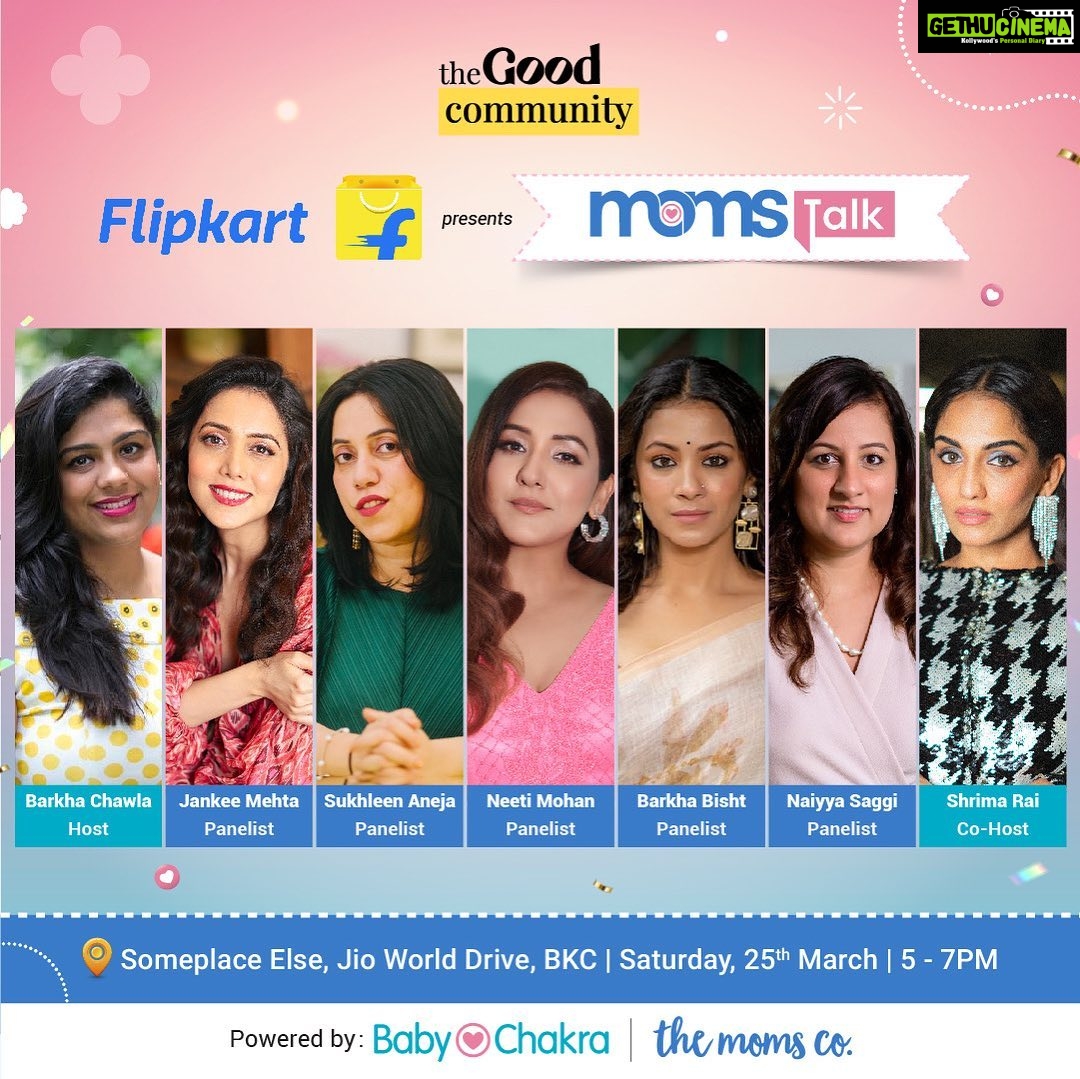 Jankee Parekh Instagram - Welcome back to #MomsTalk - the 4.0 Edition. π€© Parenting is a challenge, and there are no two ways about it. But it can be made easier with the support of fellow moms. @mybabychakra and @themomsco are back with the 4th Edition of #MomsTalk in Amchi MUMBAI. π @barkhasengupta @jank_ee @naiyya @neetimohan18 @shrimarai @sukhleen_aneja @themomsco @flipkartlifestyle @flipkart Join us for #MomsTalkEdition4 at Someplace Else, Jio World Drive, Mumbai on 25th March at 5 pm. β¨ A special gift awaits all the attendees! π πVenue and F&B Partner: @someplaceelse.mumbai Mark your calendars. ποΈ See you all there! ππ»ββοΈ To register, head to the link in the bio. π€©β¨ #MomsTalkEdition4 #BBCXTMC #MomStars #BabyChakraCommunity #BabyChakra #TheMomsCo #ForEveryMom #ThroughEveryChange #CRYIndia #TheGoodCommunity