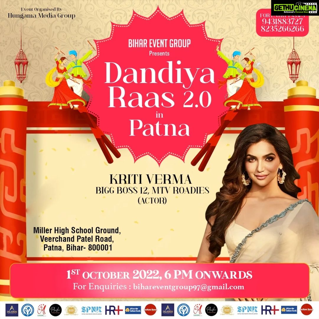 Kriti verma Instagram - Happy Navratri to everyone 🤗 Dandiya Raas 2.0 , the biggest Dandiya Event of Patna.. see you all on 01.10.2022🔥 . . . . . . #dandiya #kriti #kritiverma #event #eventdiaries #kriti #kritiverma #biggboss #mtv #roadies #patna #bihar #jaimatadi 🙏