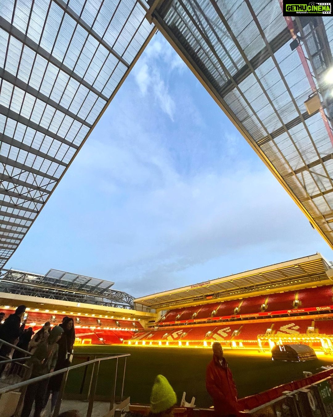Madhurima Roy Instagram - Live from Anfield❤️ .. A day I dreamt of, joked with my friends, about being there someday, right there with my favourite team playing, soaking in that atmosphere, the dressing room, everything about it, was so magical. I still can’t believe I made it here. This is Anfield, and “You’ll never walk alone” A match to be witnessed live slowly but surely 🤞 Bucket list. Check ✅ Continuing to dream 💭 ❤️ .. #ynwa #liverpoolfc #fangirling Anfield, Liverpool