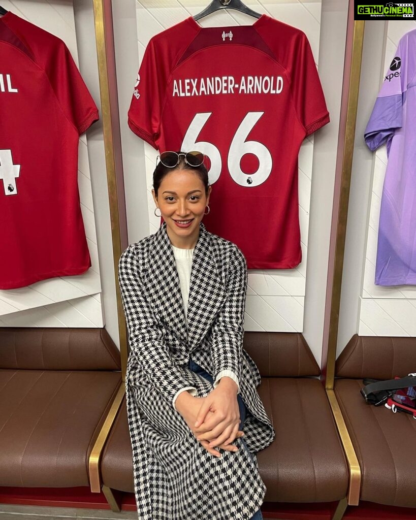 Madhurima Roy Instagram - Live from Anfield❤️ .. A day I dreamt of, joked with my friends, about being there someday, right there with my favourite team playing, soaking in that atmosphere, the dressing room, everything about it, was so magical. I still can’t believe I made it here. This is Anfield, and “You’ll never walk alone” A match to be witnessed live slowly but surely 🤞 Bucket list. Check ✅ Continuing to dream 💭 ❤️ .. #ynwa #liverpoolfc #fangirling Anfield, Liverpool