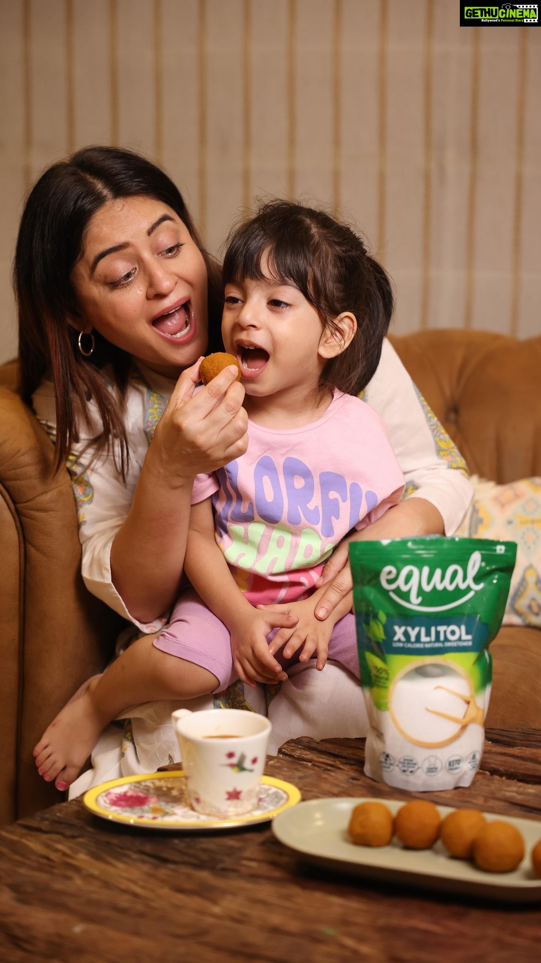 Mahhi Vij Instagram - As a mother, my children’s well-being is of utmost importance to me. That is why when I heard about Equal Xylitol Sweetener, I knew it was the best thing for my kids. It is natural, low calorie, and also, tooth-friendly. I made laddoo with it... Which Tara absolutely loved!! You can also try it to make your favourite desert yummy and healthy with @equal.india Xylitol. Make the switch to Equal Xylitol Sweetener today!