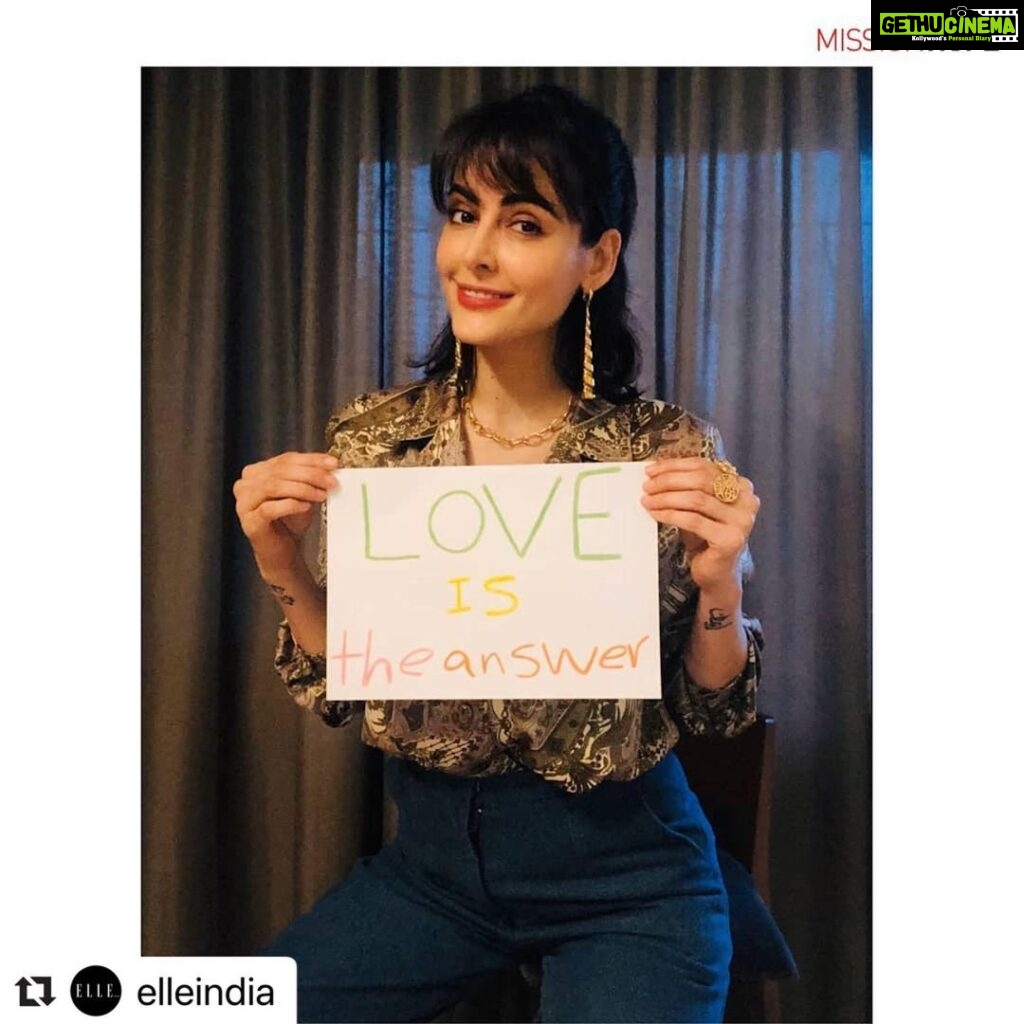 Mandana Karimi Instagram - #Repost @elleindia with @make_repost ・・・ “Love is the answer.” - @mandanakarimi . 🌈💙💚💛🧡❤️💜 The world is battling one of its worst pandemics. And to tide this through we need to hold on to a little faith, a little patience and lots of positivity. Mission Hope is a small step by ELLE India to spread the message of optimism & perseverance. . For our second phase, we have joined hands with Mash India (@mash_india ), an organisation led by Shalini Passi (@shalini.passi ) that brings together art, fashion & design. Through the coming days, some celebrated names are going to share their message of hope in these difficult times. Let’s all hang in there. Things will get better. . @mandanaskitchen.official #MissionHope #ELLEIndia #Hope #Patience #Love #Faith #Community #LetsHangInThere #ItWillGetBetter #TogetherWeCan #togetherwewill