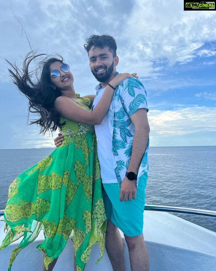 Meghana Lokesh Instagram - And here’s to living many more sweet moments like these with you🥂❤️ Thanks for bearing me for 3 years now, there’s just a lifetime more 🥰🤩😬 @swaroop_bharadwaj #happyanniversary #to #us #love #live #laugh #happiness #together #togetherforever อ่าวปิเละลากูน Pileh Lagoon, Phi-Phi Island