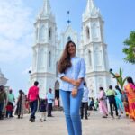 Nanditha Jennifer Instagram - Our Lady Of Good Health, Velankanni 💙🌷 . . . #blessed #church #vailankanni #peace #smile #love #cute #instagram #instagood #actress #jenniferr252 #thankyou #jeusus #picoftheday #beautiful #place #goodvibes #holy #likesforlike #catholicchurch