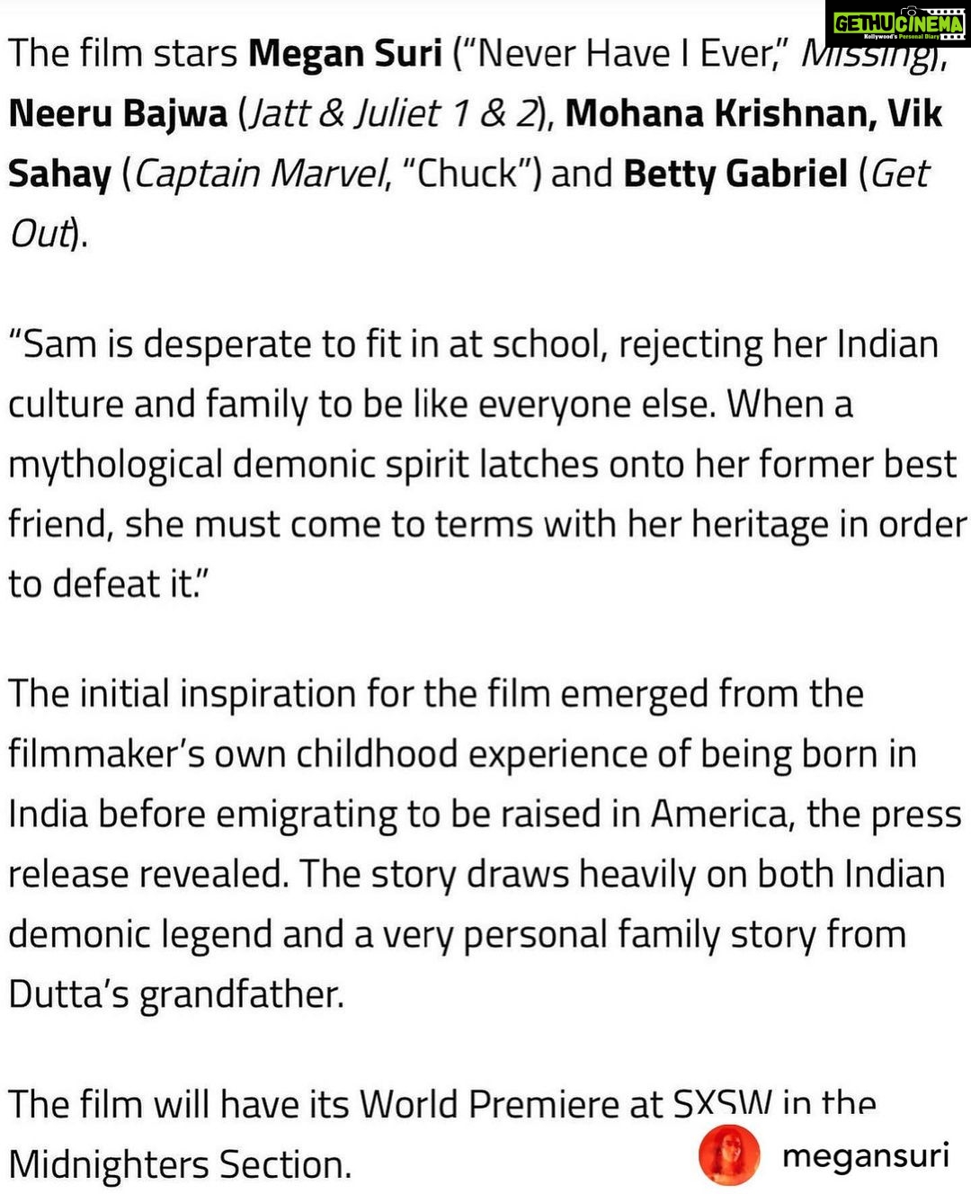 Neeru Bajwa Instagram - Am so excited to continue on my journey as an actor in Hollywood (love it) now with my first feature film! #whatlivesinside … thanks for sending me this @megansuri ❤️ @neonrated @sxsw