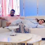 Neha Marda Instagram - Ask a preggy mommy how much space she neeeds 😂 @aayushman9 . . . #nehamarda #pregnant #pregnancy #preggo #preggers #preggolife #preggobelly #husbandandwife