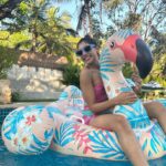 Niti Taylor Instagram - Life is better by the pool🦩💙 #soakinthesun #poolvibes