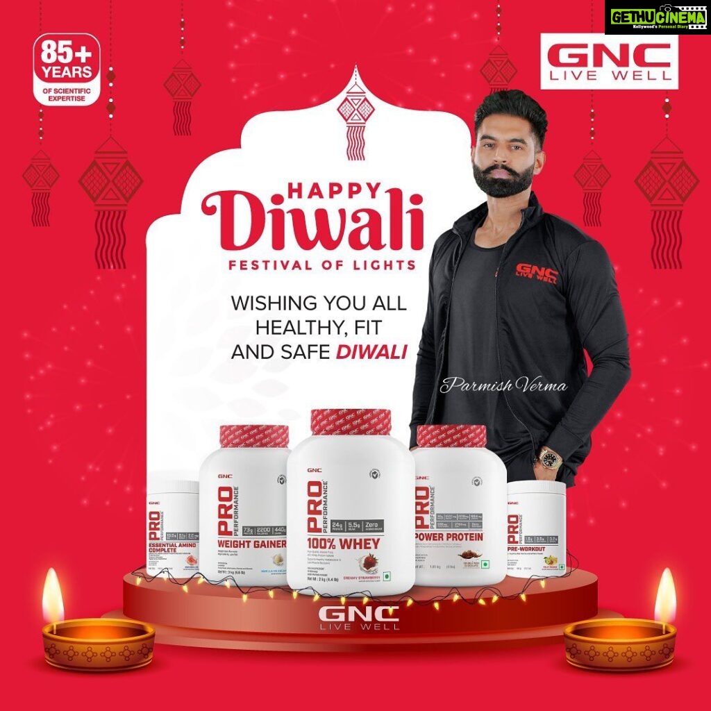 Parmish Verma Instagram - GNC LIVE WELL I believe that the greatest gift you can give your family is a healthy life GNC is celebrating 🥳 this occasion by giving us quality products to Live a Healthy life. What are you waiting - Let's Pledge to stay Healthy and Stay Fit WISHING YOU A HEALTHY WEALTHY HAPPY DIWALI 🪔 . . . . . . . . #supplements #fitness #health #nutrition #gym #workout #protein #fitnessmotivation #wellness #healthy #preworkout #motivation #fit #fitfam #muscle #gymlife #weightloss #supplement #diet #supplementsthatwork #lifestyle #energy #healthyliving #gymmotivation#GuardianGNC @guardiangnc @gncindia