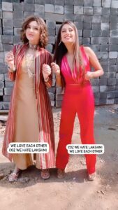 Parull Chaudhry Instagram - Caption change - 
We love each other so we hate Lakshmi 
We hate Lakshmi coz we love each other 
Agree? 

@maeramishra 😈 my forever partner in crime 

So what do you think happens in the upcoming episode?

Making us look good always, perfect styling @tripzarora 💗

#bhagyalakshmi #malishka #karishmaoberoi #reels #reelsinstagram #reelsvideo #reelitfeelit #reelsindia #reelstrending #trendingreels #reelsexplore
