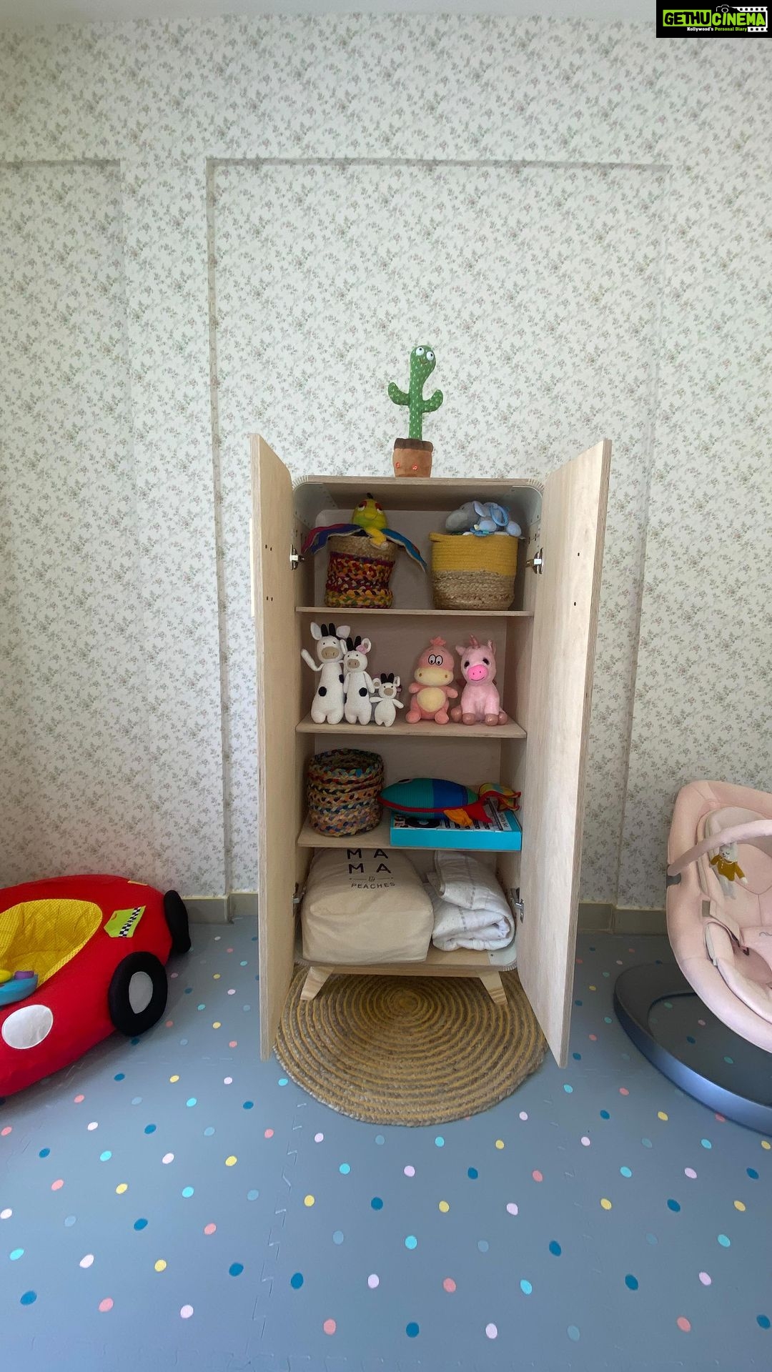 Pooja Banerjee Instagram - My baby @sanassejwaal personal cupboard is everything that I had imagined for her… it’s cute, spacious, made from finest wood and it’s DIY cupboard. Set up by @sandeepsejwal Cupboard from @mamandpeaches Bhubaneswar, India