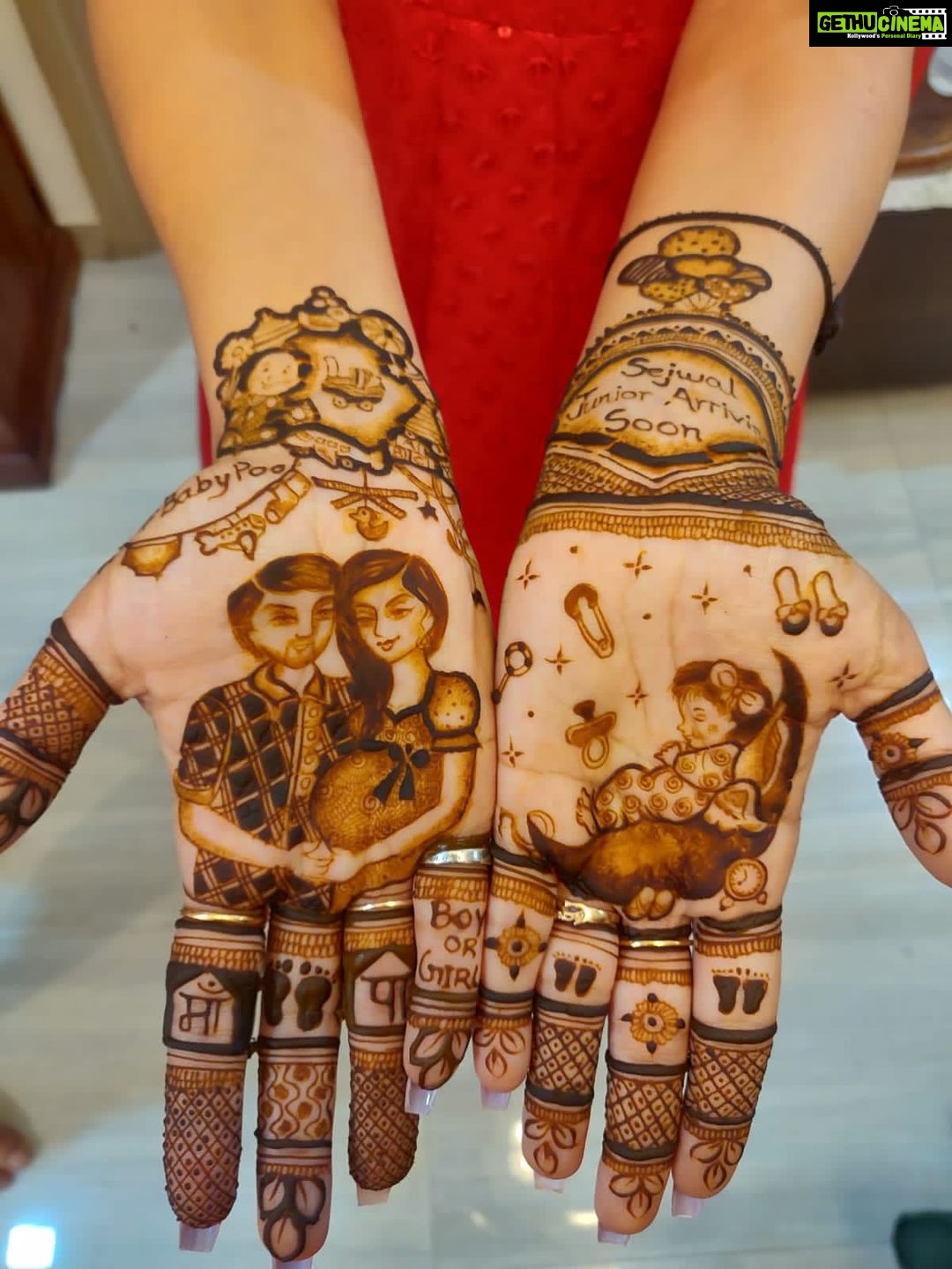 Pooja Banerjee Instagram - #BabyShowerSaga #SandeepSejwal #PoojaBanerjee #SejwalJr. #BabyPoo mehendi by @bhavna_mehandi @pinkymehndiart