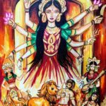 Pooja Banerjee Instagram - #ShubhoMahalaya Painting by @tulipartfoundation @surbhi220403
