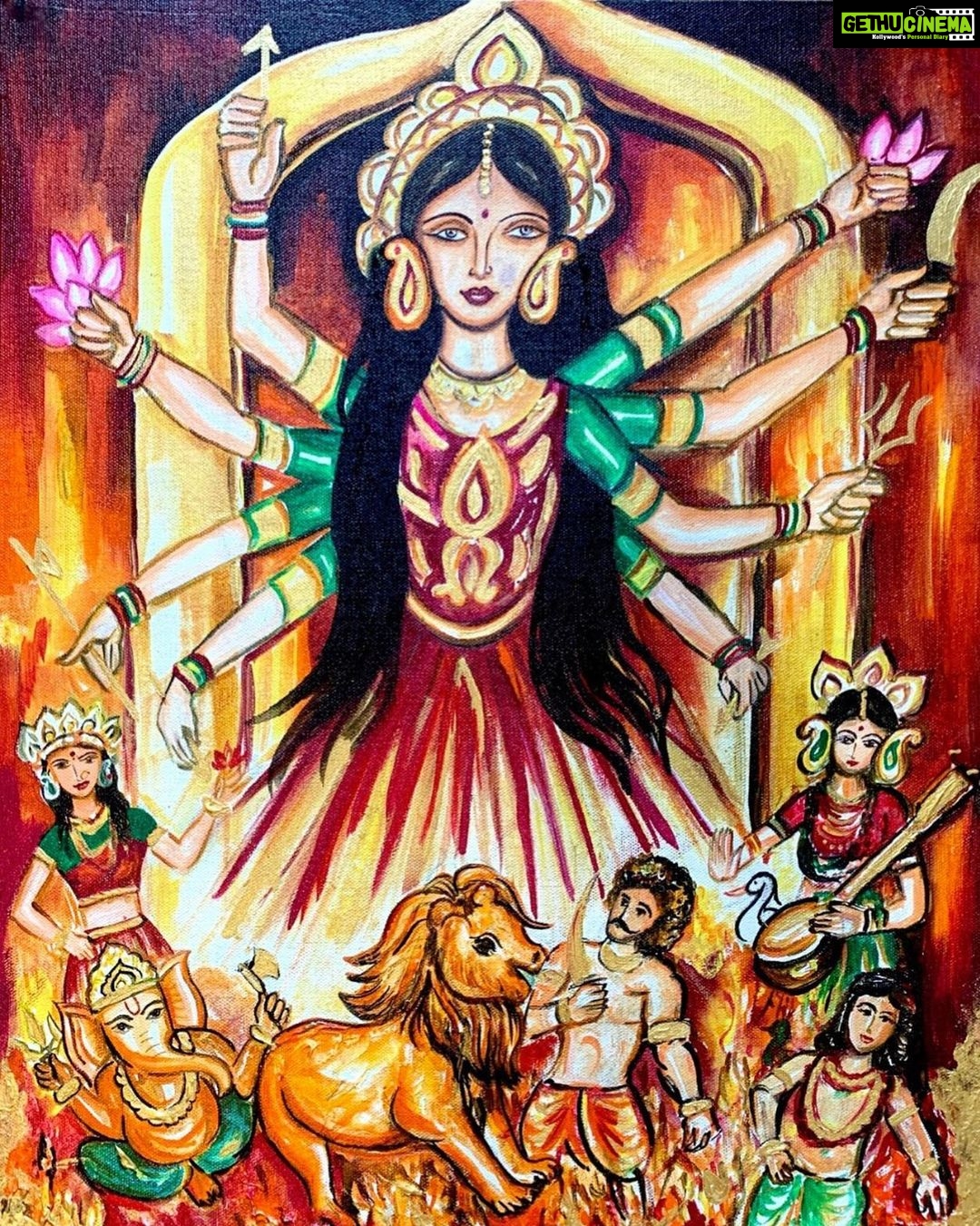 Pooja Banerjee Instagram - #ShubhoMahalaya Painting by @tulipartfoundation @surbhi220403