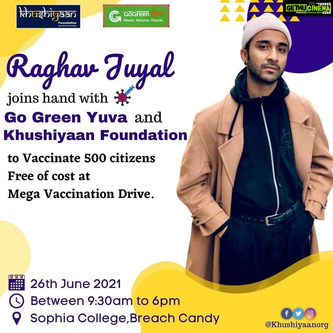 Raghav Juyal Instagram - #Repost @chinukwatraofficial ・・・ Big thank you to @raghavjuyal bhai for supporting #MegaVaccinationDrive organized by @nowdurga #GoGreenYuva in collaboration with @khushiyaanorg . . . Your contribution will help us to vaccinate maximum Mumbaikars. . . Let's get #Vaccinated #JabWithKhushiyaan #WarAgainstVirus Delhi, India