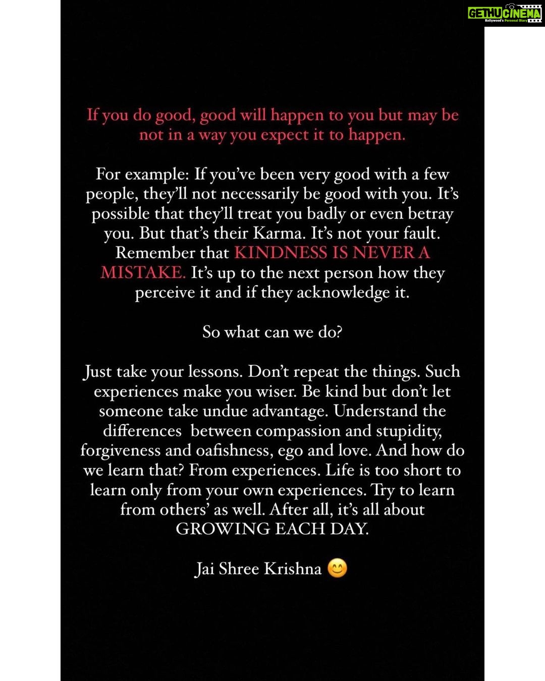 Riddhi Dogra Instagram - Kindness is never a mistake. Thanks for this @bhagvadgeetaquotes