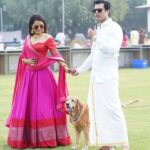 Ruhi Chaturvedi Instagram - Familia 🐕💏 . . Styled by @shailjaanand Outfit by @houseskadi Jewellery by @the_jewel_gallery Assisted by @drashtidiwan Make up by @r_aj11111 Hair by @stylenscissors Pic by @cinemosunny . . . #ShivkiRooh #skychaturvedi #filmyshaadithibhai #lovelovelove Nazarbagh Palace