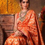 Sana Sayyad Instagram - NAVRATRI:- DAY 7 featuring @sana_sayyad29 as the Modern Indian Goddess where she represents the color ORANGE 🧡 . Shoot Concept & Designed By:- @nehaadhvikmahajan @bridalsbynam . 💄MUA , Hair & Styling :- @nehaadhvikmahajan . 🥻Saree :- @kankatala_ . 💍Jewelery :- @pooja_diamond . 🎥:- @abhay_r_kirti . Makeup :- @maybelline . Managed By :- @allboutcommunication . #sanasayyad #makeup #ootd #nehaadhvikmahajan #makeupbyme💄 #nammakeovers #bride #to #be #bridal #look #bridalmakeupartist #destinationweddingmakeupartist #weddingmakeup #hair #hairstyling #nammakeovers #bollywood #television #makeupartist #mumbai #traveller #all #over #the #globe